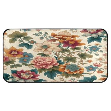 Imagem de Burbuja Tapete de cozinha retrô com flores 51 x 99 cm, tapete antiderrapante lavável com suporte de borracha, tapete para cozinha, sala de estar, banheiro, decoração de casa
