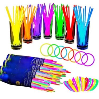 Imagem de Kit 100 Pulseiras Neon Fluorescente – Alto Brilho Tubular que Brilha no Escuro, Ideal para Festas, Comemorações e Eventos