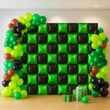 Imagem de HOMEZZO Pixel Party Balloon Wall Backdrop with Garland - 141 PCS Green Black Foil Square Balloons and Latex Garland Kit for Birthday Photo Booth Gamer Party Decorations