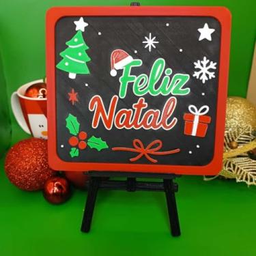 Imagem de Placa Decorativa “Feliz Natal” 3D – Decoração de mesa, estante e aparador Natal e Festas Fim de Ano (Com Cavalete)