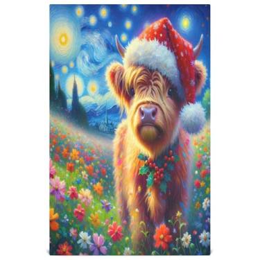 Imagem de Joisal Lindas flores de Natal Highland Conjunto de toalhas de prato de mão fofas toalhas de prato para decoração de cozinha panos absorventes de secagem rápida 45 x 71 cm, 4 pacotes com 4