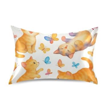 Imagem de Travesseiros King Size padrão Queen Playful Kittens Colorido Borboleta Cetim Estampa Floral Divertida Cama Refrescante Decoração King Size 101.6 cm x 50.8 cm