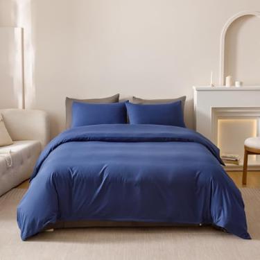 Imagem de Wellboo Conjunto de edredom azul royal, tamanho Queen, cor lisa, azul brilhante, para mulheres, homens, macio, cor pura, cobertor, durável, respirável, para adultos, adolescentes, azul-marinho escuro