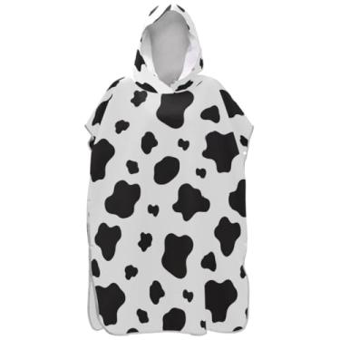 Imagem de Joisal Poncho de surfe trocador de roupão adulto praia moletom toalha floral secagem rápida masculino poncho com capuz preto branco vaca