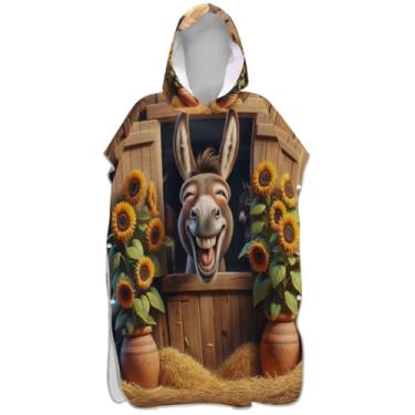 Imagem de Joisal Roupão engraçado fofo marrom poncho de surfe para praia Adul moletom toalha natação plus size adulto ponchos para mulheres