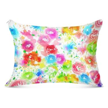 Imagem de Capas de travesseiro de flanela grandes com flores florais vermelhas e rosa aquarela decorativas longas para travesseiro padrão Queen King Capas de travesseiro fofas, tamanho corporal, 53 cm x 137 cm