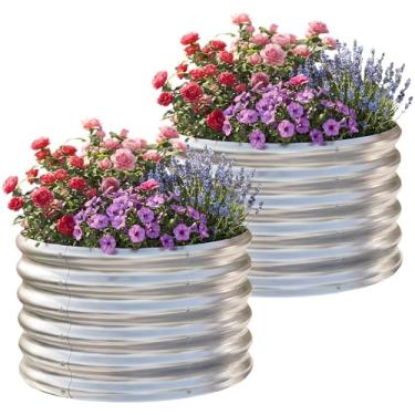 Imagem de AHEONLAR Pacote com 2, 6 x 0,6 x 0,5 m, redondo, galvanizado, elevado, jardim, caixa de plantador de metal para vegetais, canteiros elevados de aço para jardinagem, prata