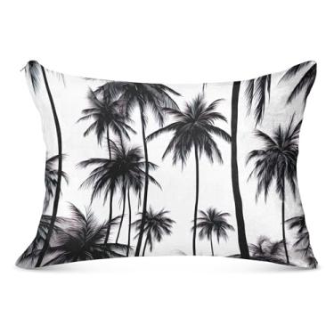 Imagem de Capa de almofada branca preta com palmeiras brancas felpudas com zíper padrão king queen size fronha presentes de vida saudável, tamanho padrão, 51 x 66 cm