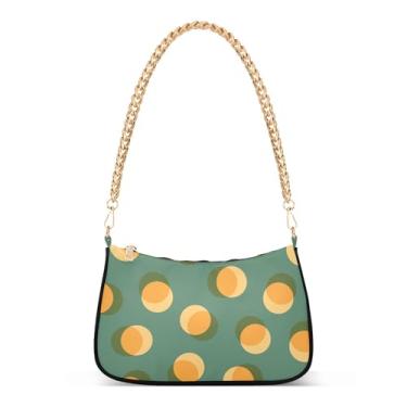 Imagem de Bolsa de mão marrom para noite em grãos de café para mulheres Hobo Clutch Bolsa de corrente de um ombro, Bolinhas verdes amarelas
