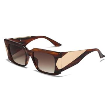 Imagem de HPIRME Óculos de sol femininos e masculinos com hastes largas em metal, para dirigir, com proteção UV400 (marrom degradê chá).