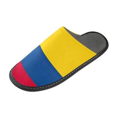 Imagem de Joisal Chinelos femininos felpudos macios com bandeira da Colômbia com espuma viscoelástica chinelos peludos tamanho 4-5, Bandeira da Colômbia, 9-10 Wide