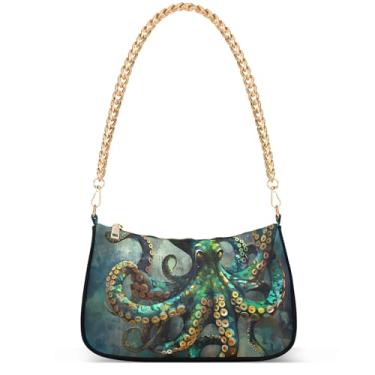 Imagem de Girassóis Tie Dye Estampa Leopardo Lindas Bolsas Femininas Pequena Bolsa Hobo Mulheres Pequenas Bolsas de Mão Corrente Lindas Bolsas de Ombro, Polvo animal subaquático