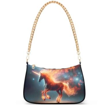 Imagem de Ovos de Páscoa coelho prado bolsas fofas mulheres Hobo festa bolsa feminina pequena bolsa de ombro fofa desenho animado pequena, Unicórnio em chamas no espaço