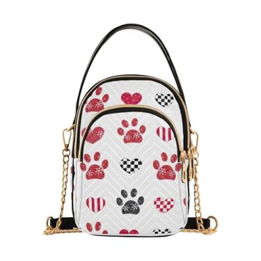 Imagem de Joisal Bolsa transversal, bolsa de ombro, bolsa tiracolo com zíper triplo, bolsas pequenas para mulheres, bolsa carteiro para mulheres, Corações com estampa de pata, 15*21*8cm