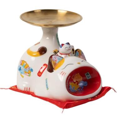Imagem de FENNYYAR Bandeja de cerâmica Laughing Fortune Cat, 28,5 cm 28,4 cm, bandeja de armazenamento de entrada de sala de estar estilo chinês