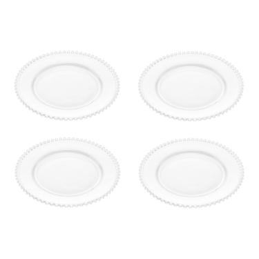 Imagem de Cj 4 Pratos para Sobremesa de Cristal Pearl Bolinha Transparente 20cm Wolff