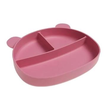 Imagem de Prato Infantil de Silicone Formato Urso com 3 Divisórias, Base Ventosa, Rosa e Azul (Rosa)