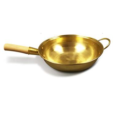 Imagem de Conjuntos de panelas panela de cobre panela de cobre wok chinesa frigideira de latão frigideira panela de cozinha wok panela de cobre (tamanho: 36 cm)