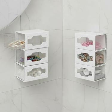 Imagem de VIPTUVI Gaveta de armazenamento de banheiro de plástico, bola de algodão e suporte de ponta Q (branco-6 peças)