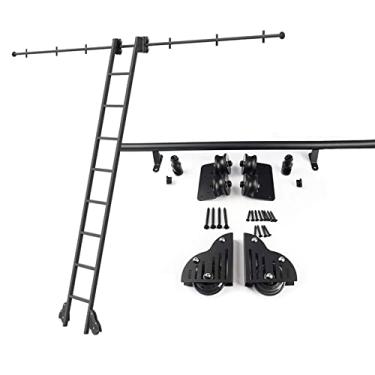Imagem de Kit de porta de celeiro deslizante 1 m - 6 m, conjunto de trilhos (sem escada), trilho de escada móvel de tubo redondo para casa/interior/loft, com rodas de rolo de piso (kit de trilhos de 100 cm)