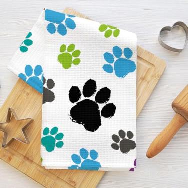 Imagem de Toalhas de cozinha coloridas com estampa de pata de gato, toalha de prato de microfibra absorvente decorativa, toalhas de mão de trama de waffle para casa de fazenda, banheiro, presentes para amantes