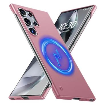 Imagem de GRECAZO Capa magnética ultrafina fosca projetada para Samsung Galaxy S24 Ultra Frameless 17.5 cm Slim Minimalista Leve Matte Hard Compatível com MagSafe Capa protetora sem bordas - Dawn Pink