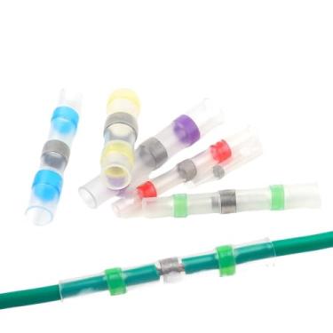 Imagem de ROUPWKWO 100 conectores de fio termorretrátil vermelho AWG 22 a 18 terminais elétricos de solda estanhada selados (vermelho)