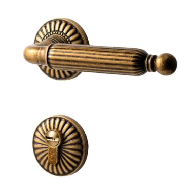 Imagem de PXNQMTJM Fechadura de porta de quarto de bronze amarelo francês maçaneta magnética silenciosa fechadura magnética retrô americana (fechadura magnética)