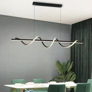 Imagem de Lustre LED para mesa de jantar, com regulagem infinita de intensidade, ideal para bar. Lustre LED moderno para escritório aconchegante, restaurante e muito mais (B: Preto, 120cm)