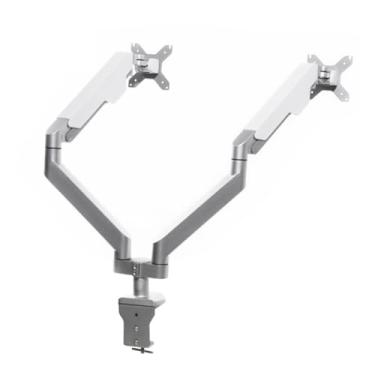 Imagem de BEGWVDJTP Suporte para monitor de mola a gás de tela dupla para mesa de computador, prateleira de elevação e elevação de parada rotativa universal de mesa (prata)