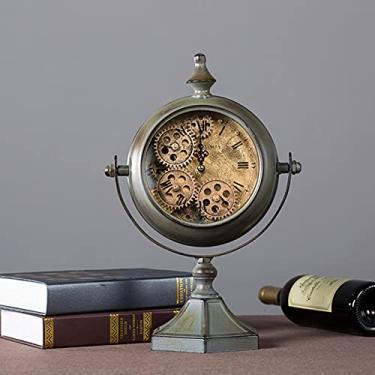 Imagem de Relógio de mesa vintage de ferro forjado, silencioso, sem tique-taque, operado por bateria, presente de cabeceira, ornamentos de mesa