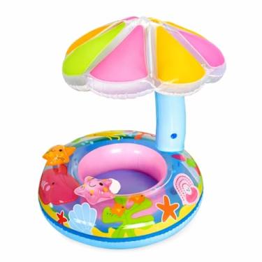 Imagem de Boia Infantil Inflável com Cobertura Tipo Guarda-Sol | Baby Boat para Bebês | Assento Confortável | Estampa Colorida | Ideal para Piscina e Praia