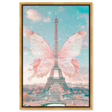 Imagem de Art Remedy Arte de parede pop rosa da Torre Eiffel de borboleta, moldura dourada, 40,6 cm x 61 cm