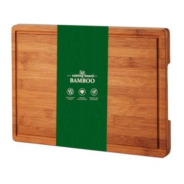 Imagem de Tábua de corte de bambu para cozinha, 41 x 28 cm, tábua de cortar madeira de 2,5 cm de espessura com sulco profundo de suco para carne, frutas, vegetais, adequado para facas e fácil de limpar, natural