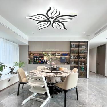 Imagem de Luminária de teto LED moderna para sala de estar, 48W, 4000 lúmens, preta, dimerizável com controle remoto, temperatura de cor de 3000K a 6500K, ideal para quarto, cozinha e sala de jantar.