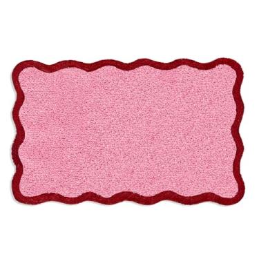 Imagem de Whaline Tapete rosa tapete de banho vermelho recortado 67 x 41 cm tapete absorvente de banheiro para casamento, aniversário, férias, cozinha, sala de estar