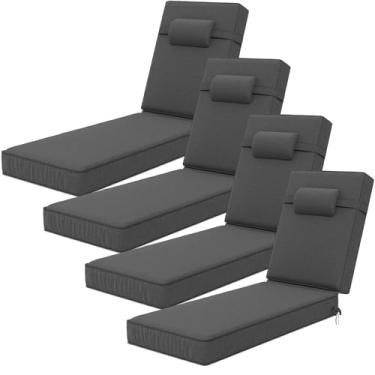 Imagem de Almofadas de espreguiçadeira Olefin de 182 x 53 x 10 cm, almofadas de espreguiçadeira com encosto de cabeça para móveis ao ar livre - Conjunto de 4 almofadas de substituição de cadeiras de pátio