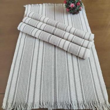 Imagem de Jogo Americano Natal 4 Peças Algodão Artesanal Tear Manual - Mesa Posta Rústica Elegante (Cinza Claro)