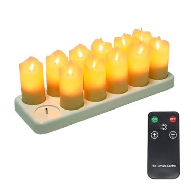 Imagem de Velas sem chama cintilantes Pacote de 12 LED realistas recarregáveis com Controle Remoto 4 Teclas elétricas plástico em Amarelo quente para Casa Festa