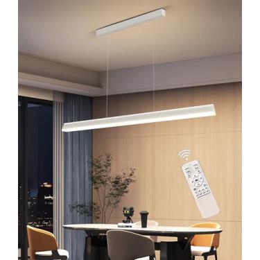 Imagem de Luminária de teto LED para mesa de jantar com controle remoto, design linear, simples e elegante, branca, 80 cm (Branca, 80 cm)