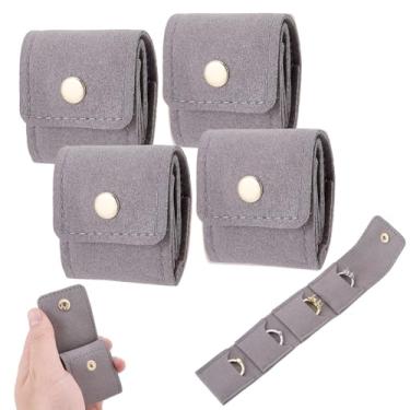 Imagem de DELORIGIN 4 peças mini estojo de joias de viagem de couro com 4 bolsos bolsa de joias com fecho de pressão dourado dobrável pequena bolsa de joias de viagem organizador para anéis, colares, brincos