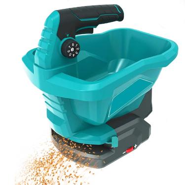 Imagem de Luqeeg Espalhador elétrico de sementes, espalhador de fertilizante portátil com 8 configurações de ajuste de 6 ângulos, ferramenta de espalhamento sem fio 4L para jardinagem e alimentação de gado uso