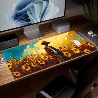 Imagem de Tapete de mesa de flor de couro, mouse pad de arte colorida grande teclado de computador mousepad para jogos à prova d'água protetor e capa de mesa, tapete de mouse decorativo de couro PU para laptop