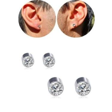 Imagem de Kit Brinco Pressão Masculino Magnético Ponto de Luz Brilhante 4mm 5mm Aço-Masculino