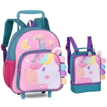 Imagem de Kit Mochila Rodas Lancheira Creche Infantil Unicórnio-Feminino