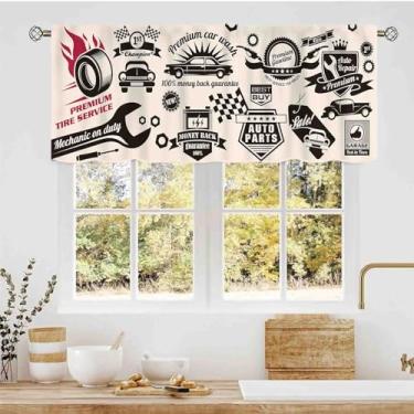 Imagem de Cortina de garagem, retrô vintage homem caverna reparar veículo garagem ferramentas oficina decoração de quarto de carro pequenas cortinas de janela curta para meninos adolescentes sala de estar