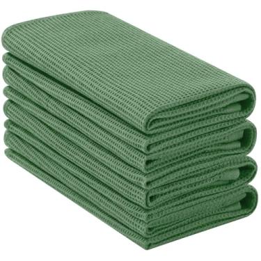Imagem de Homaxy Toalhas de cozinha 100% algodão Waffle Weave - Pacote com 4 toalhas de prato macias e absorventes - 40,6 x 66 centímetros toalhas de mão de secagem rápida - Verde grama