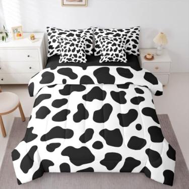 Imagem de Erosebridal Conjunto de cama infantil com estampa de vaca preta e branca, 7 peças, com lençóis, vaca leiteira, animal, couro bovino em uma bolsa, fazenda, touro, gado, kawaii, decoração de quarto