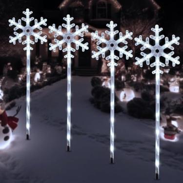 Imagem de Luzes solares de caminho de Natal, decorações externas, luzes de floco de neve movidas a energia solar, luzes de estaca de jardim Xms à prova d'água, decorações de Natal ao ar livre para pátio