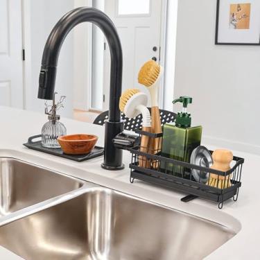 Imagem de OKITCHEN Organizador de pia com suporte de escova, suporte de esponja de bancada e dispensador de sabão, armazenamento de cozinha e acessórios de organização